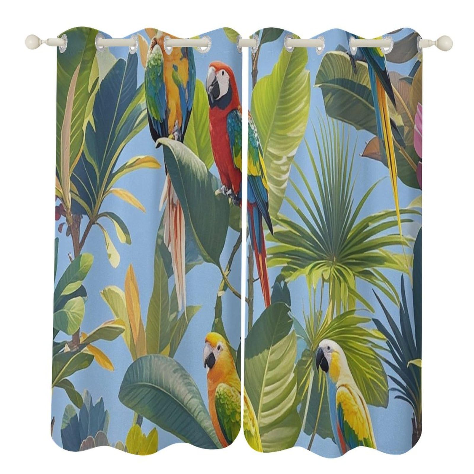 Rideaux occultants isolants 132x182cm motif perroquet pour fenêtre