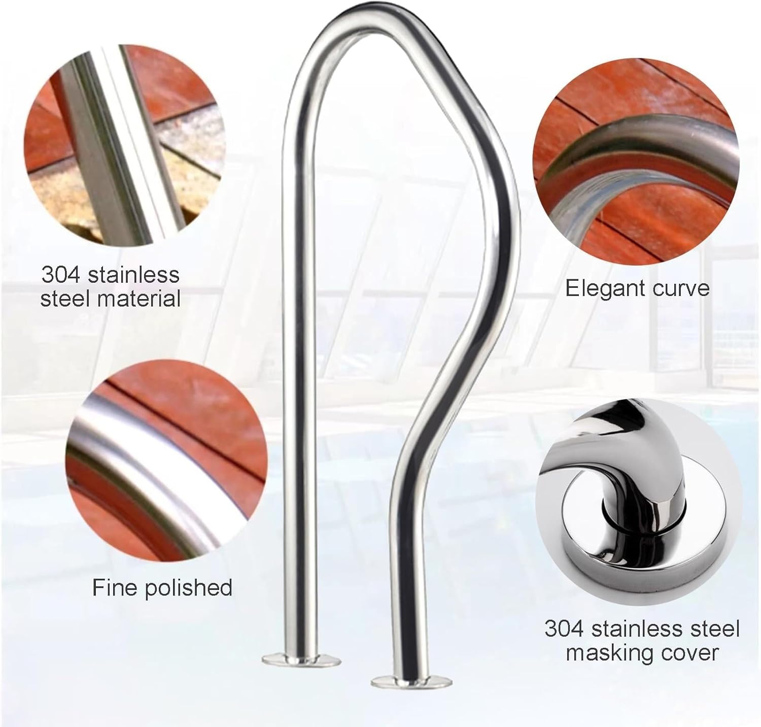 Swimming Pool Handrail for Inground Pools, Pool Safety Handrails with All Accessories, 304 Stainless Steel, Silver