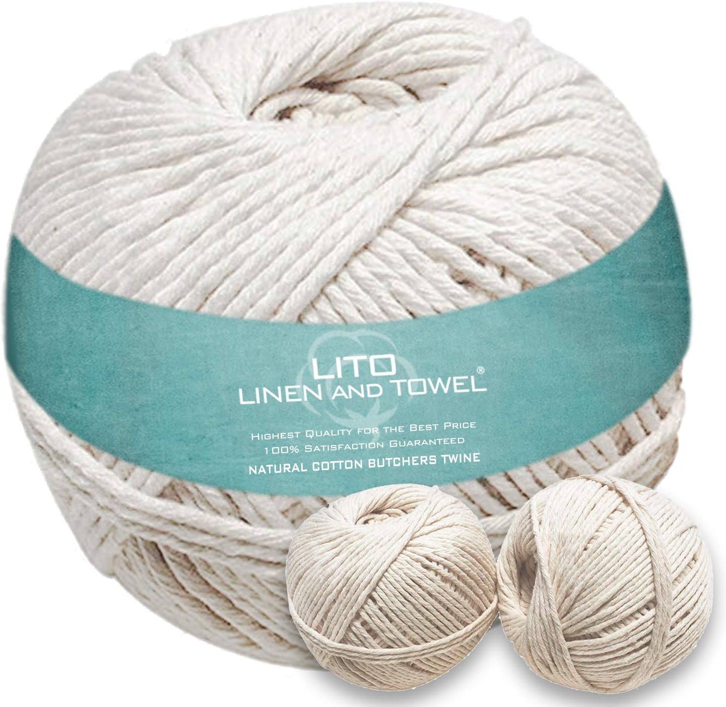 LITO LINEN AND TOWELButchers Twine| 100% Natural Cotton Chef Grade Food Safe for Cooking Baking Twine| Kitchen String, Baking String for Trussing, DIY Craft| Natural| 11 Ply 200 Ft| Pack of 2