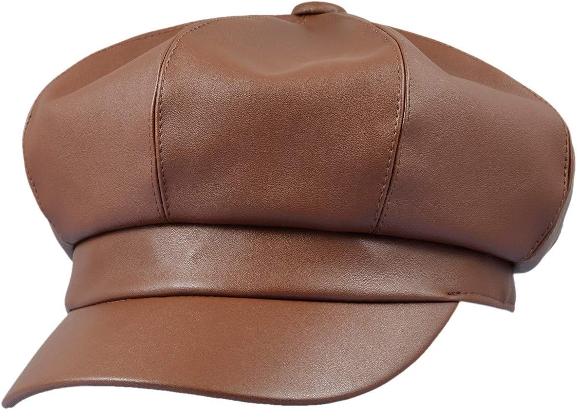 Sportmusies 8 Panels Newsboy Caps for Women, PU Leather Cabbie Painter Hat Gatsby Ivy Beret Cap
