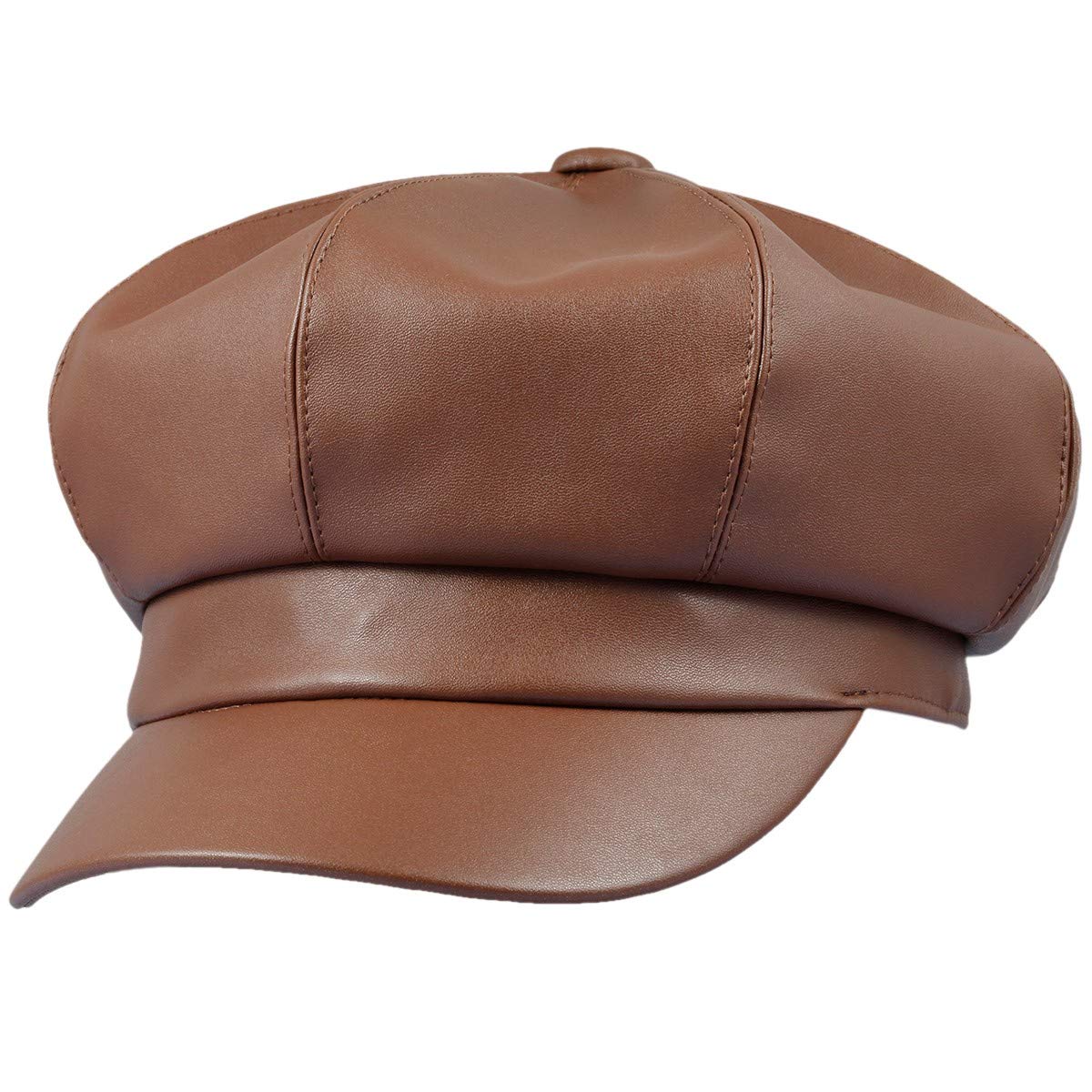 Sportmusies 8 Panels Newsboy Caps for Women, PU Leather Cabbie Painter Hat Gatsby Ivy Beret Cap, 02brown, One Size