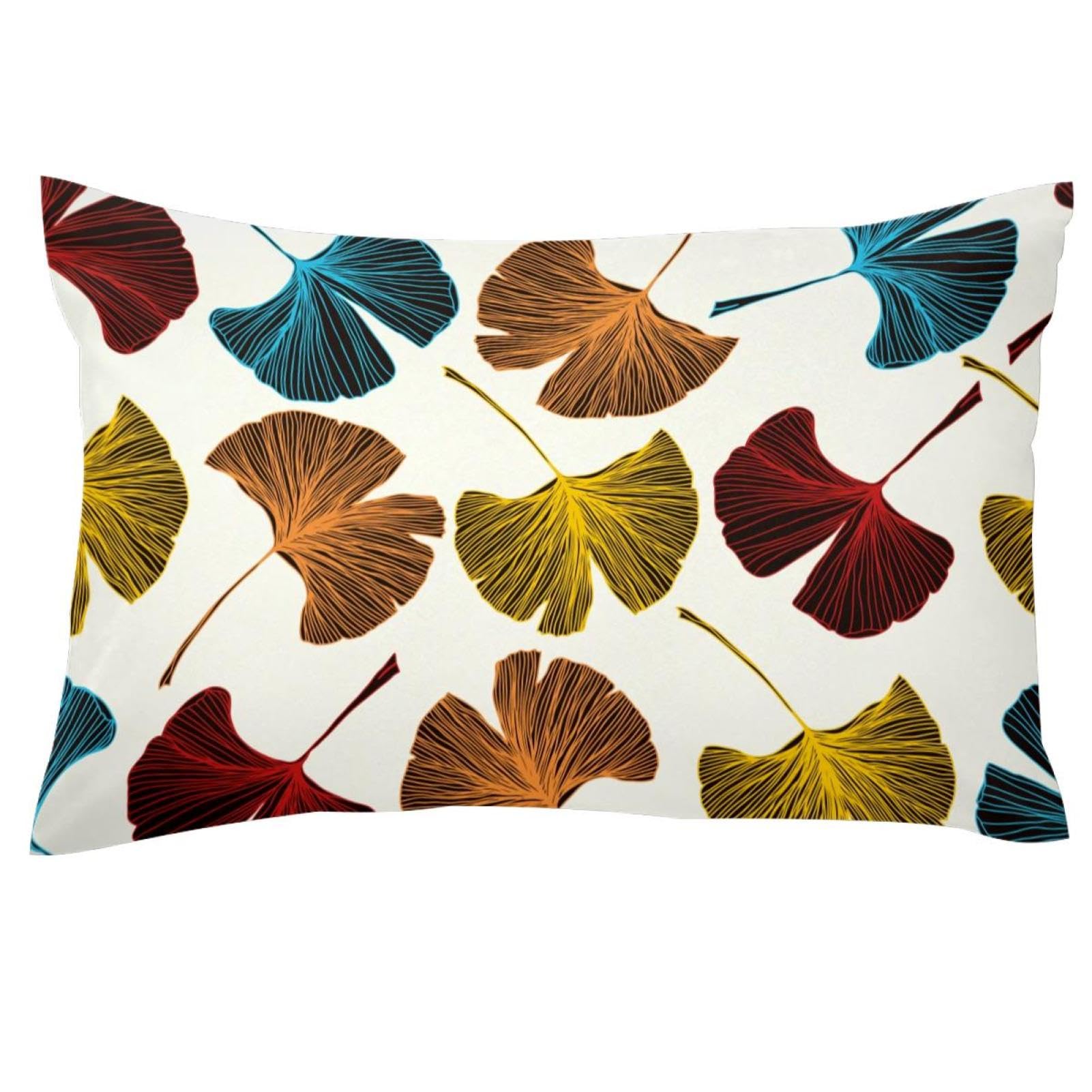 Vapokf Multi Colorful Gingko Biloba Leave Pattern Pillow Covers King 20X36 Inch, Farmhouse Throw Pillow Covers Cushion Case For Spring Home Sofa Couch Decoration