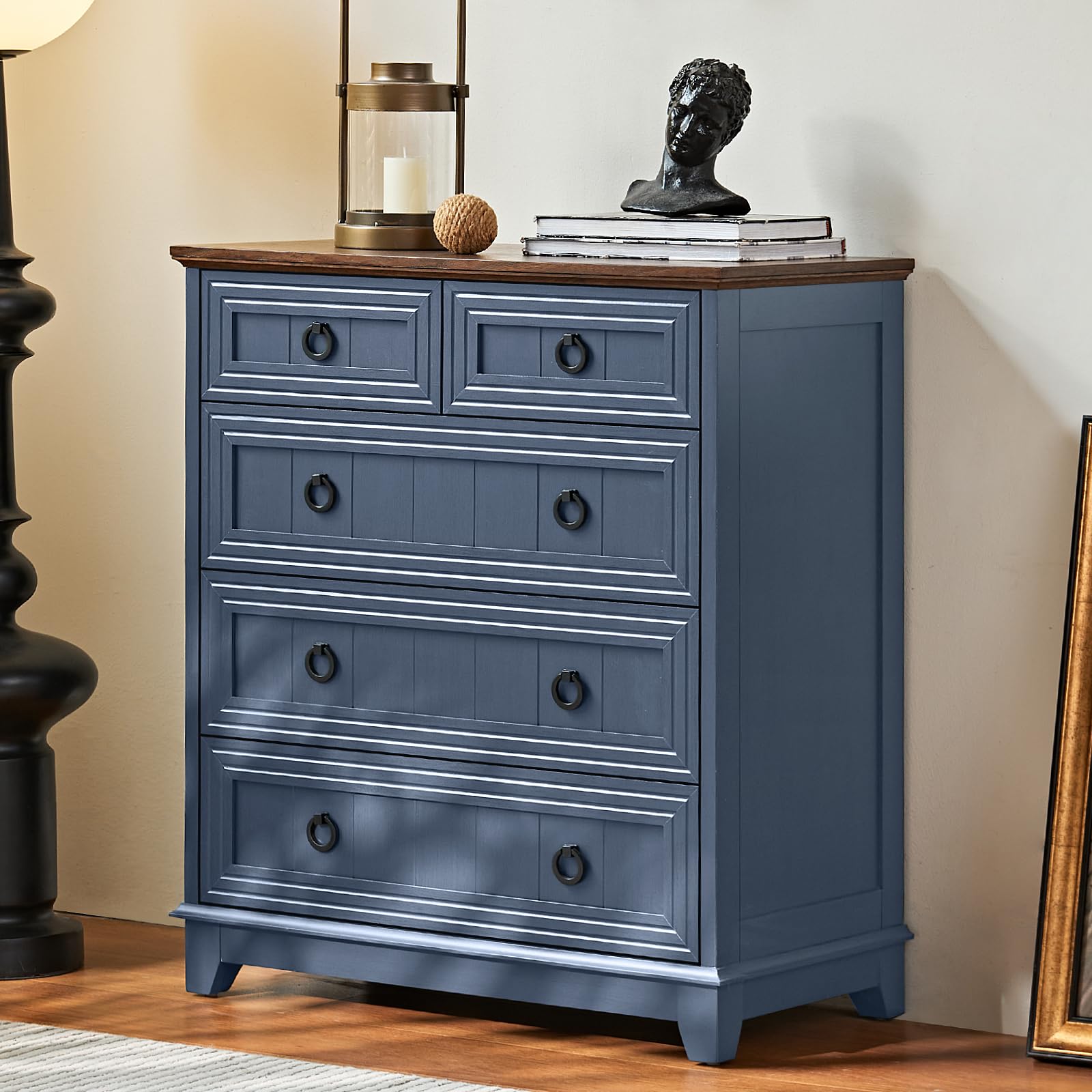 blue 5 drawer dresser Sophia Modern Style Crystal Tufted Upholstery 5 Drawer Chest Finished main image 1