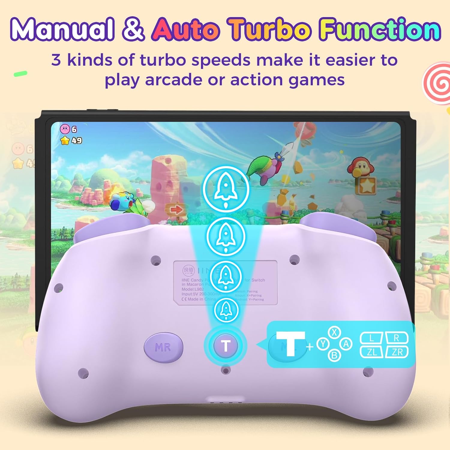 IINE Wireless Controller for Switch/PC/Android/IOS, Cute Gamepad with RGB Lights, Mini Pro Controller with Turbo/Macro/NFC Amiibo/Motion Sensor/Wake-Up/Rumble (Purple)