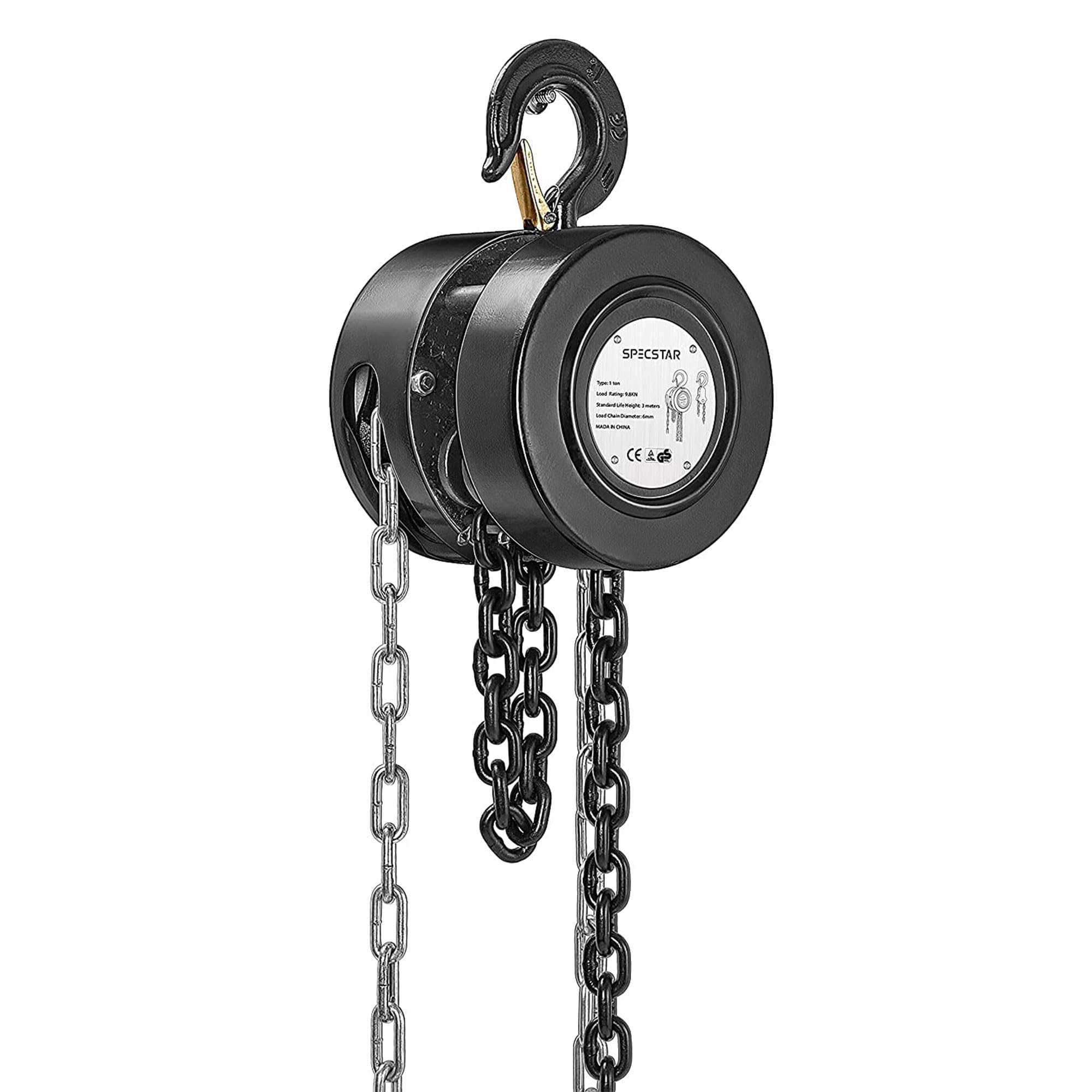 SPECSTAR Hand Chain Hoist 1250kg Capacity 3m with 2 Heavy Duty Hooks Manual Chain Fall for Warehouse Building Automotive Machinery