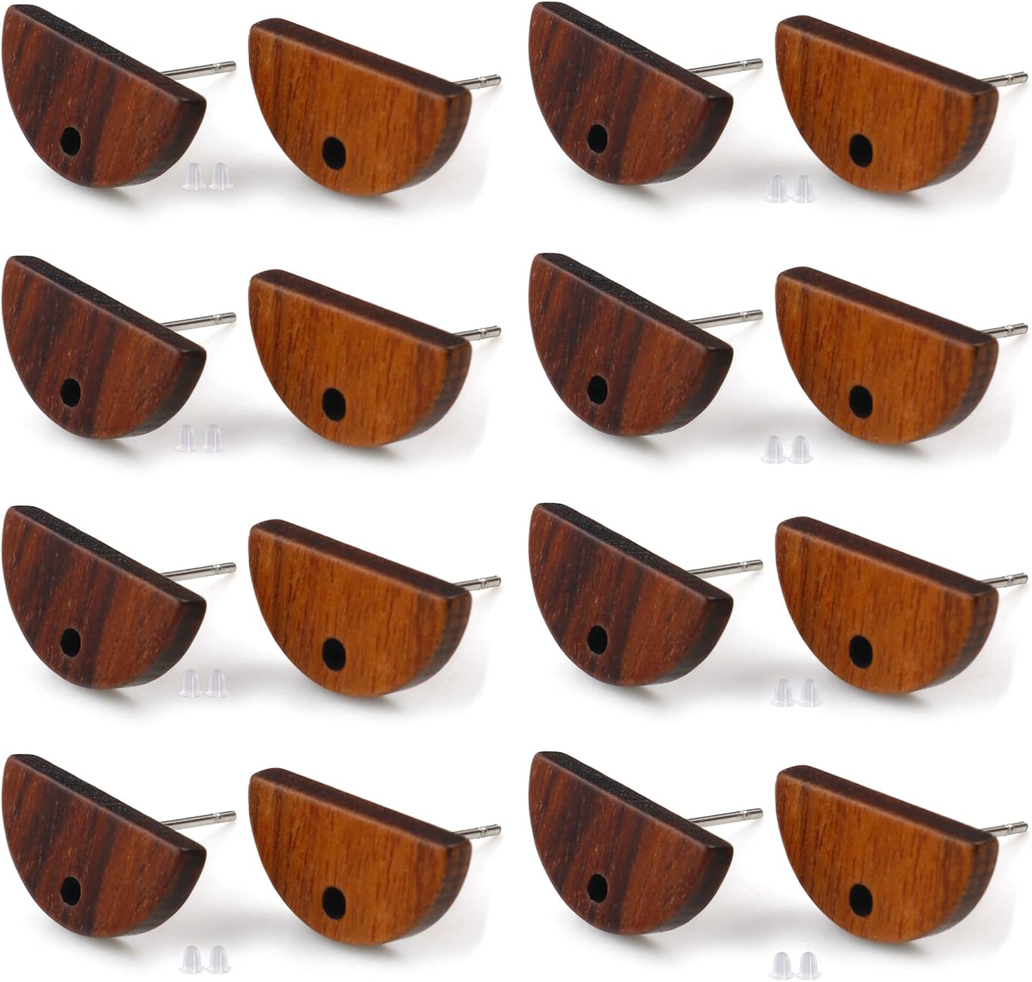 DoreenBeads 30Pcs Natural Wooden Stud Earrings Posts with Loop for Jewelry Making- Trapezoid Wood Earring Posts with Ear Backs for Women DIY Earring Making Personalized Jewelry Findings