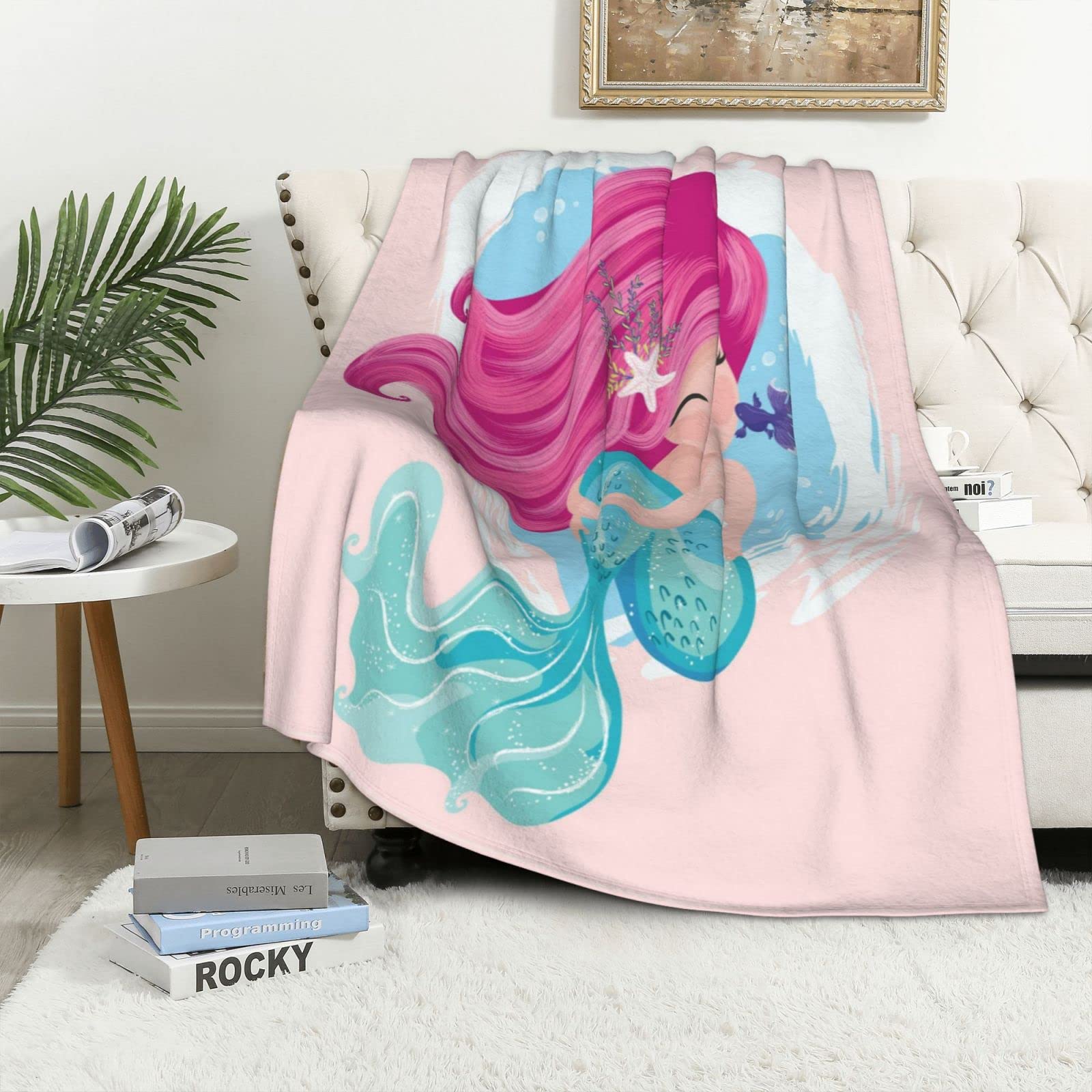 Couverture sirène en flanelle haut de gamme 101x152 cm pour lit et canapé douillet