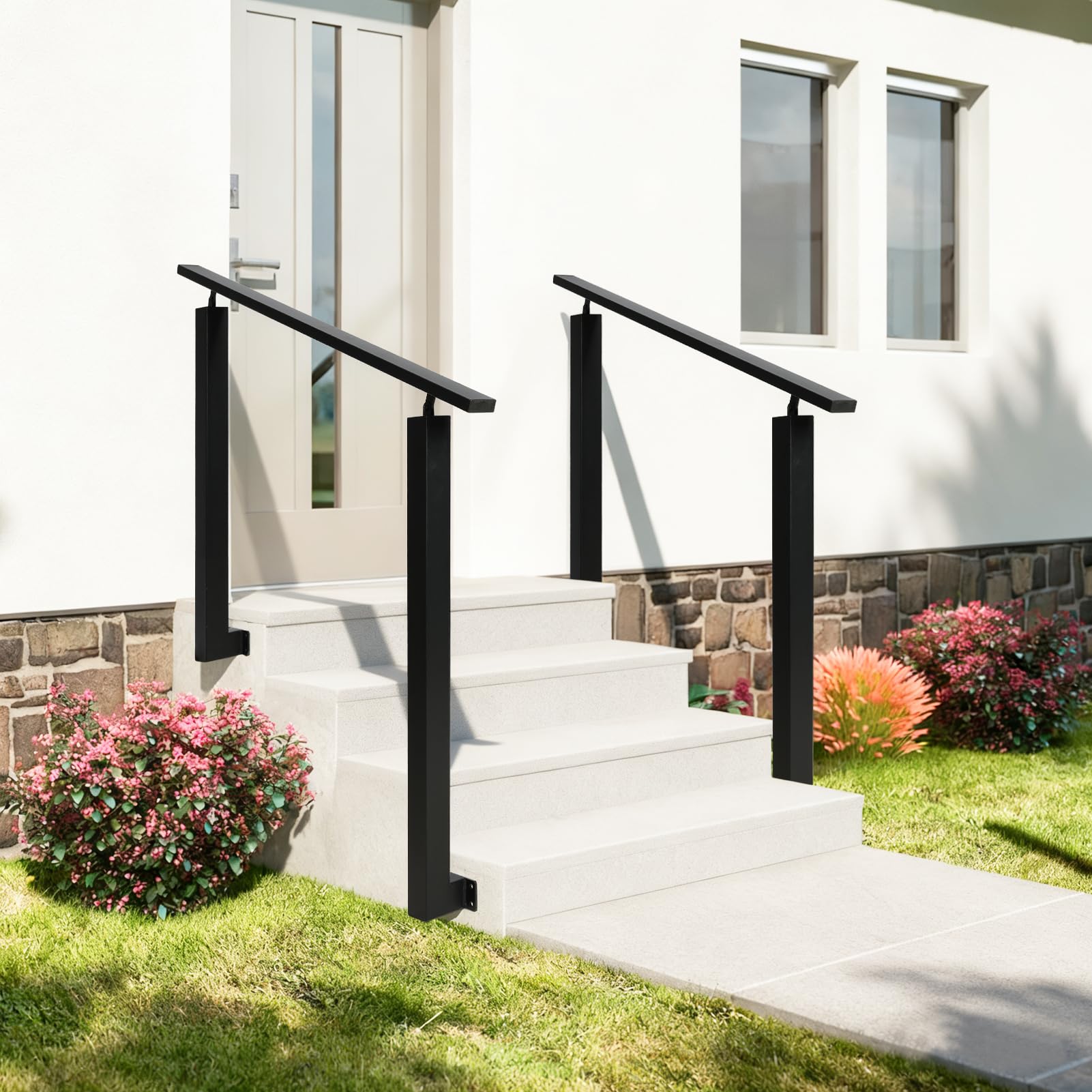 Barandilla Exterior, 2 – 3 Peldaños, Pasamanos de Escalera Exterior, Ajustable, Barandilla de Metal, Barandilla Escalera Negra Interior, Montaje Lateral, Pasamanos para Escaleras, para Villas