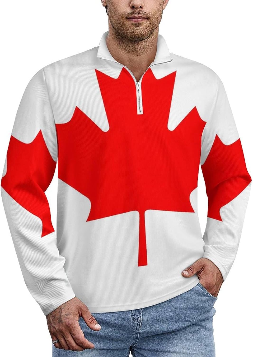Canada Flag Casual Sweaters Classic Golf Shirts for Men 1/4 Zip Sweatshirt Long Sleeve Top