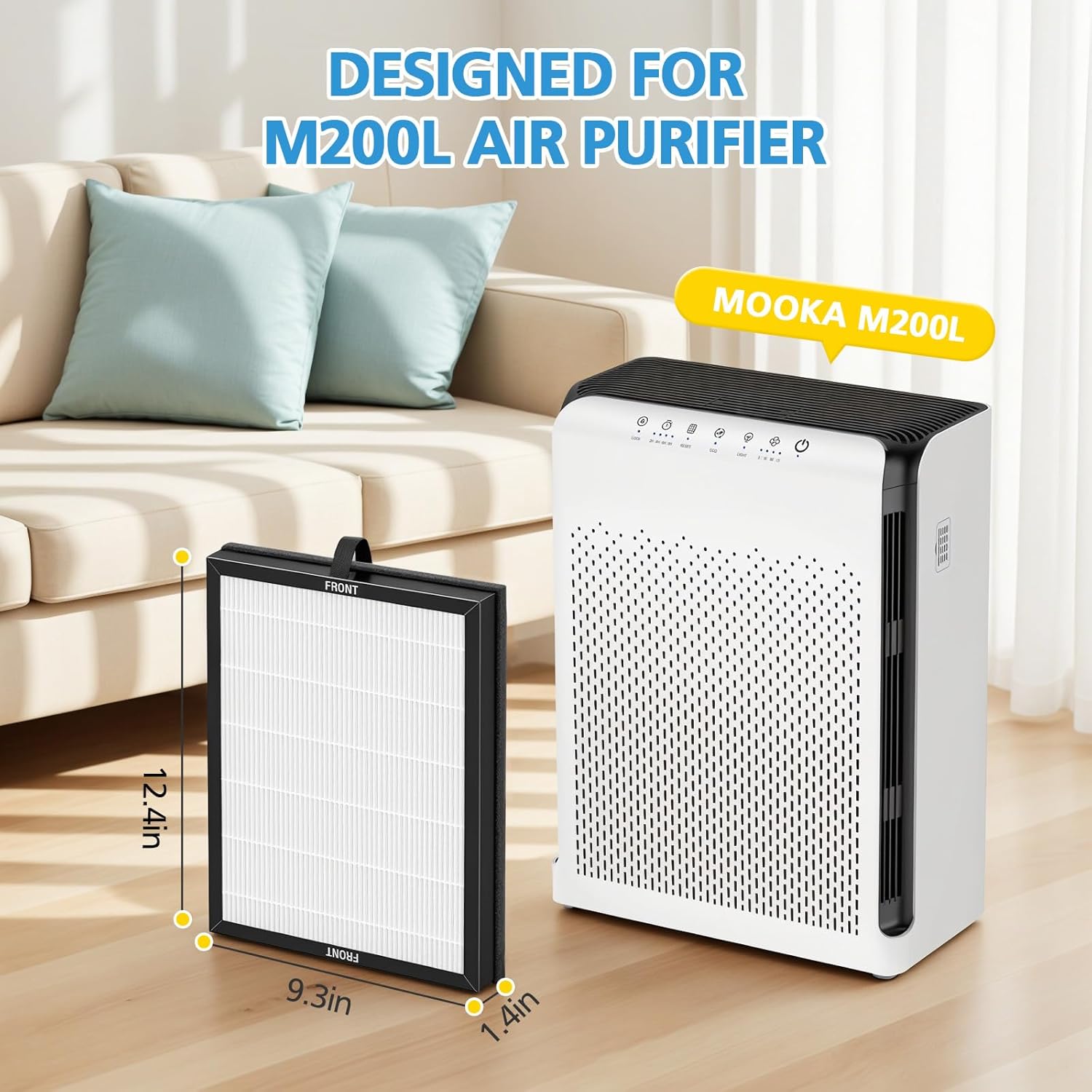 M200L Replacement Filter Compatible with MOOKA M200L Air Purifier, 3-in-1 HEPA Activated Carbon Replacement Filter for Home Office Bedroom, M200L HEPA Air Filter Cleaner for Pet Hair Dander Smoke