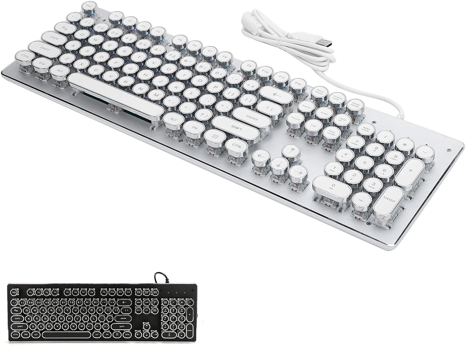 Computer Gaming Keyboard Retro Wired Gaming Mechanical Keyboard Key Portable Keyboard Click with 104 Keys Mixed Light Ergonomic Design Gaming Keyboard(White)