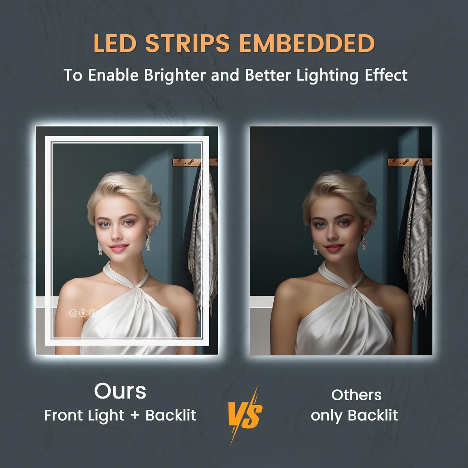 84x32 Led Mirror for Bathroom, Front and Backlit, CRI 90+, 3-Color, Dimmable Lighted Bathroom Mirror, Memory, Shatter-Proof Tempered Glass, ETL Listed (Horizontal/Vertical)