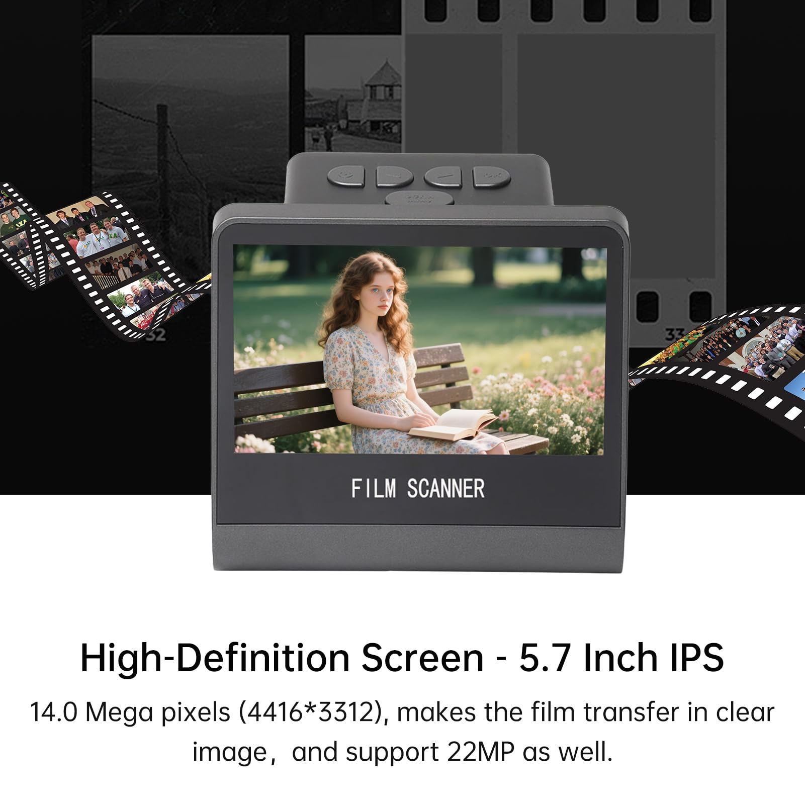 Diyeeni Filmscanner für 35-mm-126-110-Super-8-Dias, Restaurierung Alter Fotos, Digitalisierung mit 5-Zoll-LCD, 16 GB Speicher für PC, MacOS, TV