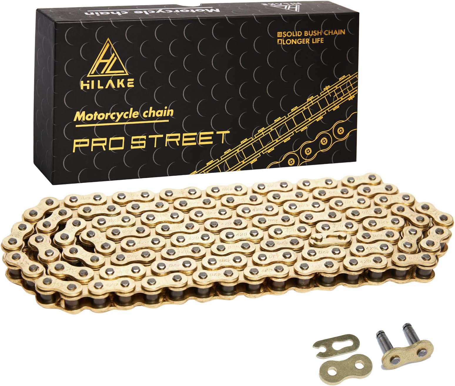 HILAKE 420 Motorcycle Chain 132 Links Non O-Ring with Connecting Master Link and Chain Breaker Heavy Duty Drive Chain for Motorcycle Bicycle Go Kart Mini Trail Bike