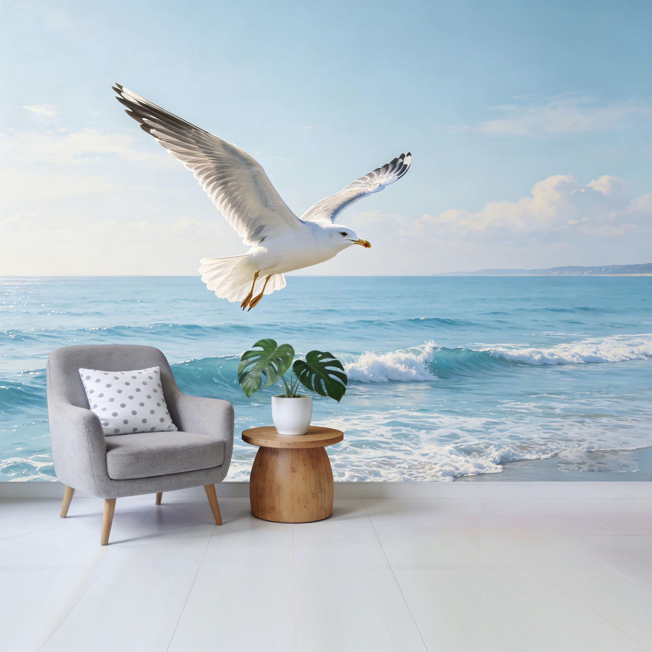 Qzlithotic Yq2605250017 Custom Size Wall Mural Flying Seagull Over Ocean Waves Coastal Marine Landscape Selfadhesive Wall Fabric Removable Wallpaper For Home Office Decor