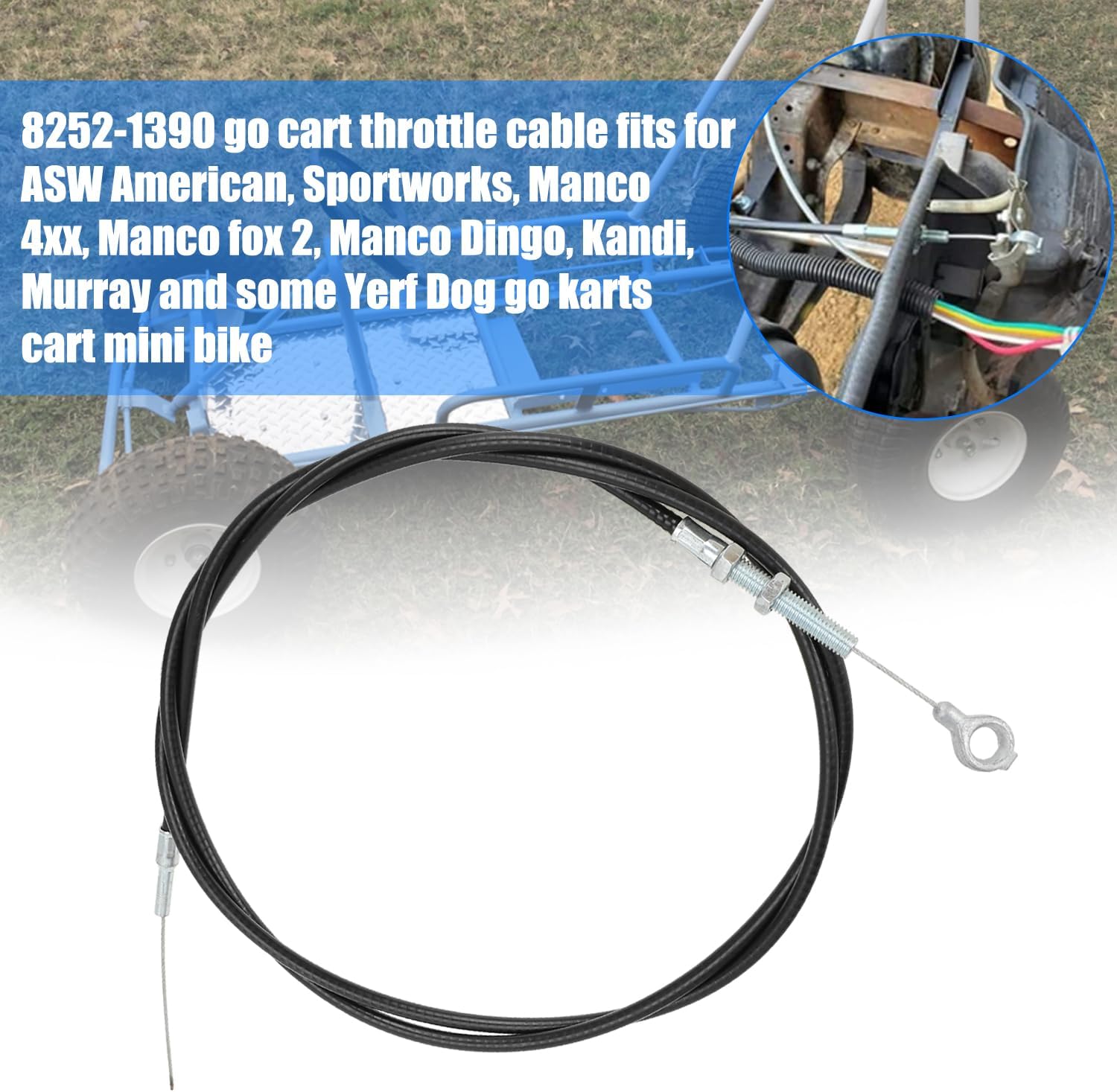 YOXUFA 71 inch Go Kart Throttle Cable Kit for Predator 212 196cc Engine GX160 GX200 196cc 8252-1390 Manco ASW Kandi American Sportworks Go Cart Accessories Parts Brake Return Throttle Springs