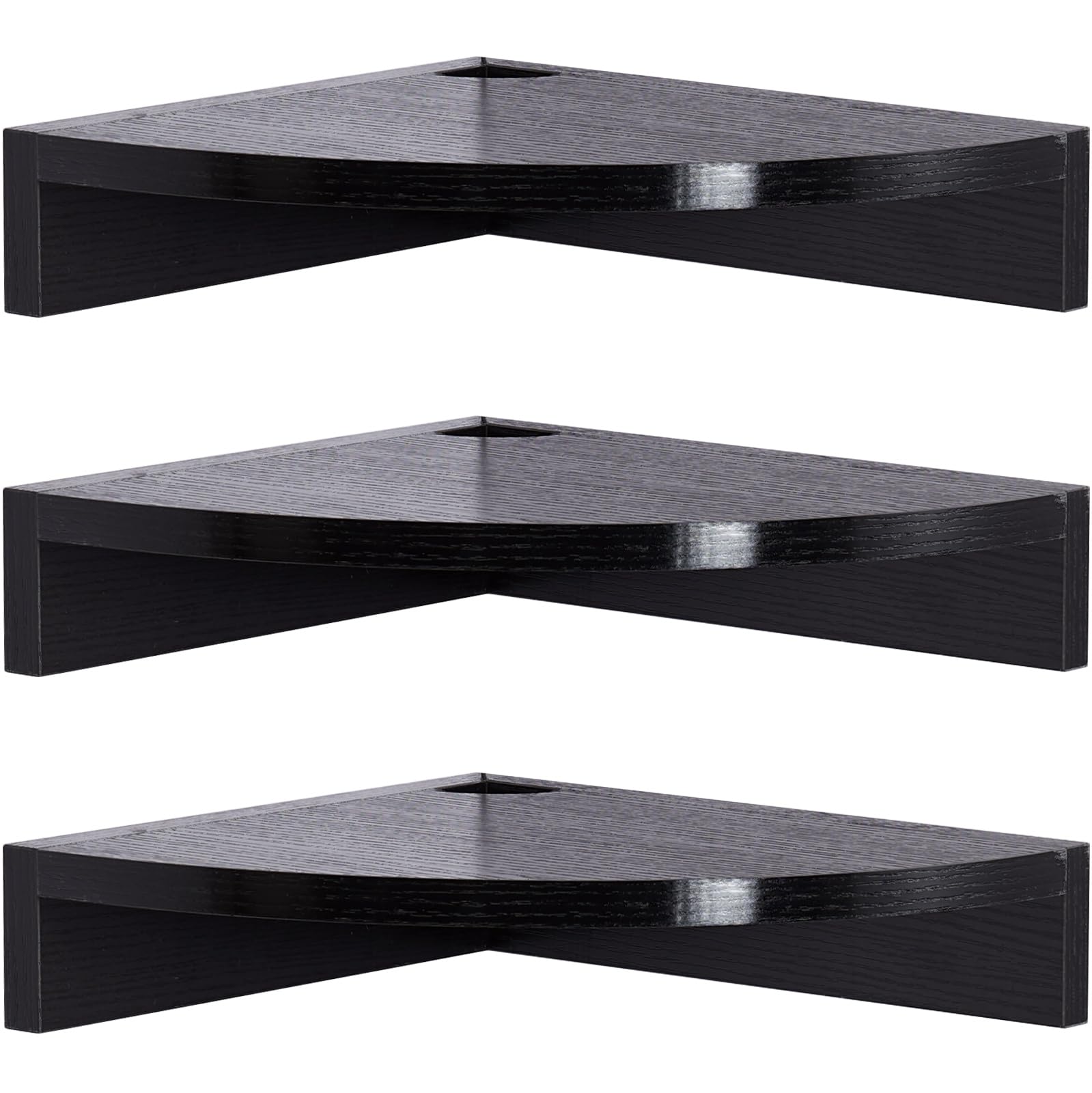 Conamily Floating Corner Shelves,Set of 3 Black Corner Shelf Wall Mount with Wire Hole 3 Tier Corner Display Wall Shelf for Living Room, Kitchen, Bedroom