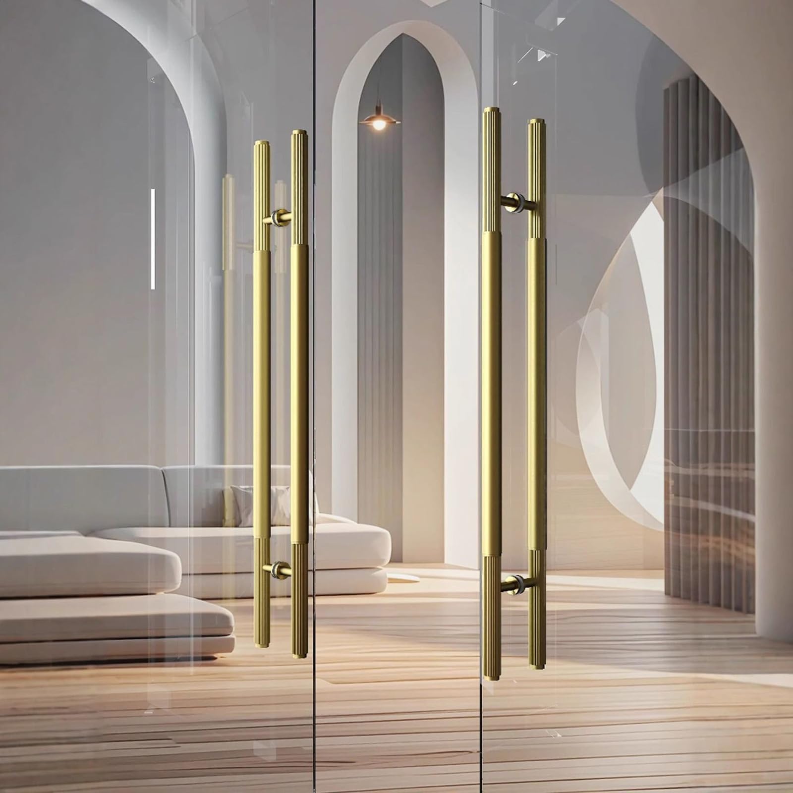 JS Space Stainless Steel Door Pull Handle, Heavy Duty Glass Door Handle for Entry & Commercial Use, for Wood, Sliding Barn Doors, Back-to-Back Installation Hardware Gold 47.2" (31.5" CTC)