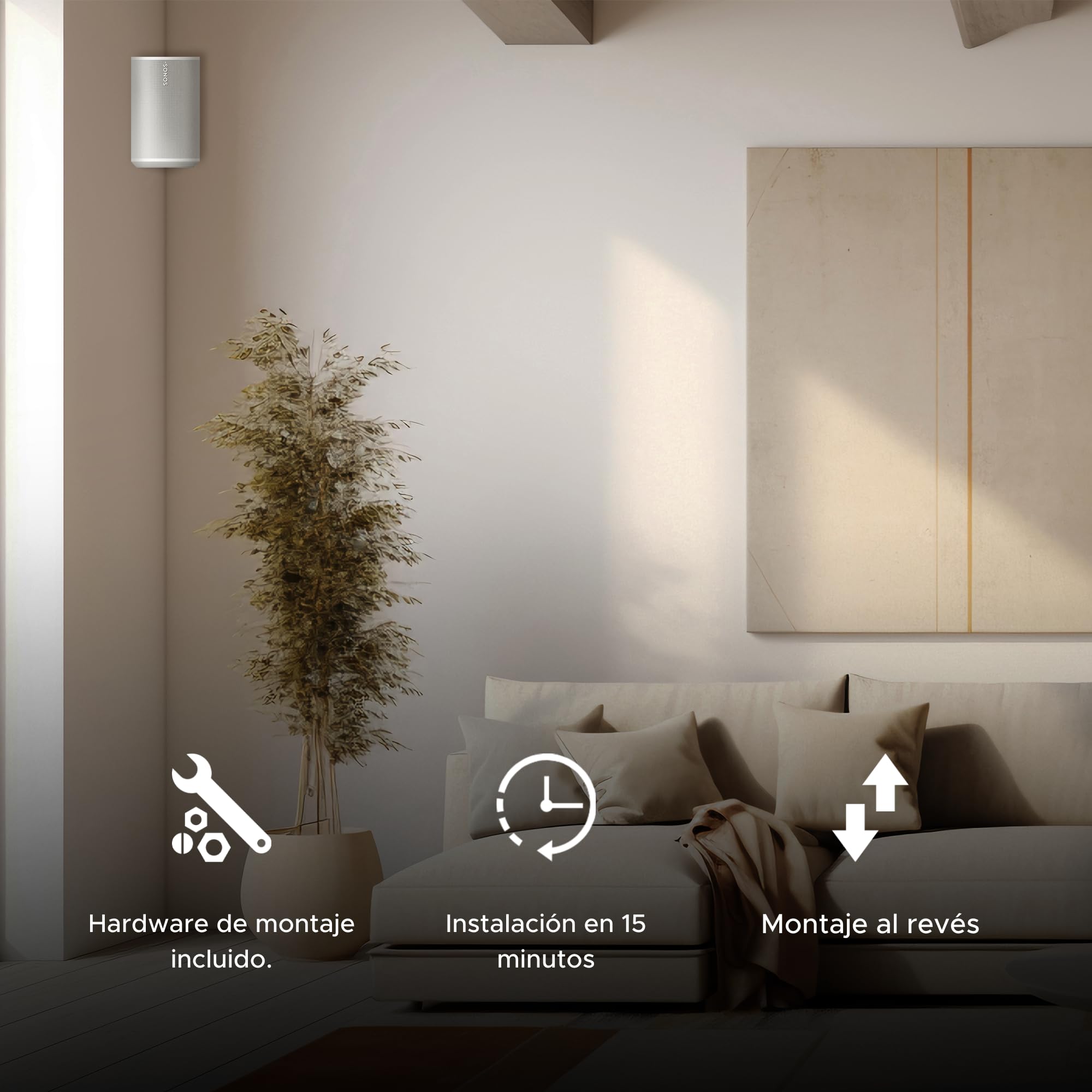 Sound bass Soporte de Esquina para Pared ERA 100 - Perfil Bajo, Blanco, Individual (1 ud), Completo con Todos los Accesorios de Montaje, Compatible con Altavoz Sonos ERA100 & ERA 100 SL