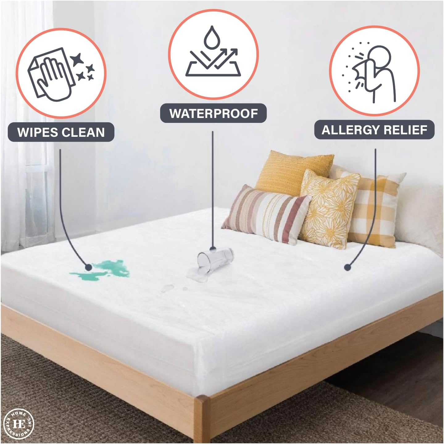 Home Expressions 4Gauge Vinyl Zippered Mattress Protector 12" Deep Waterproof Mattress Cover Breathable and Spill Protection Fits a Mattress Up to 12" Deep (King 80" x78x12 Deep)