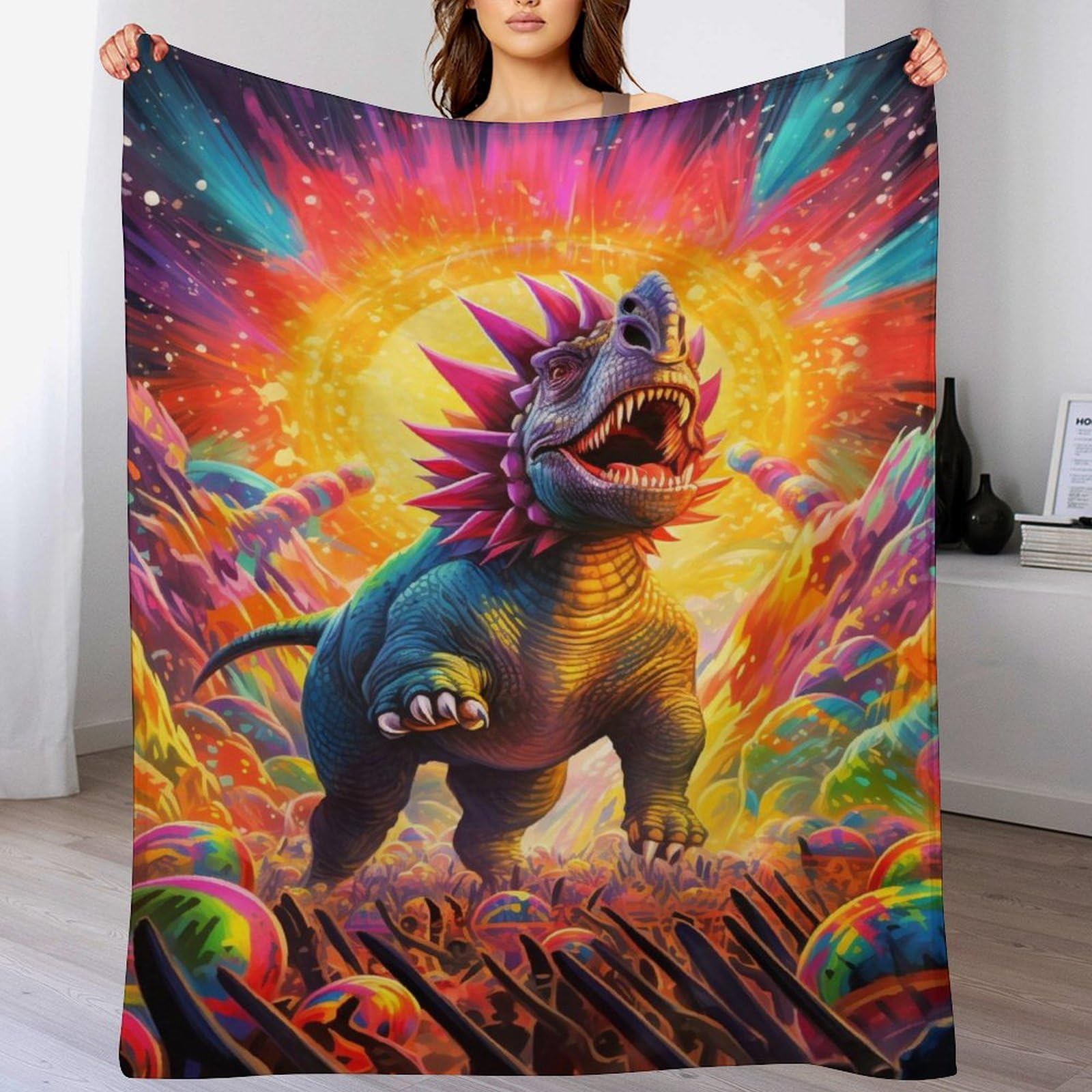 Couverture dinosaure en flannel 130x180 cm plaid canapé doux