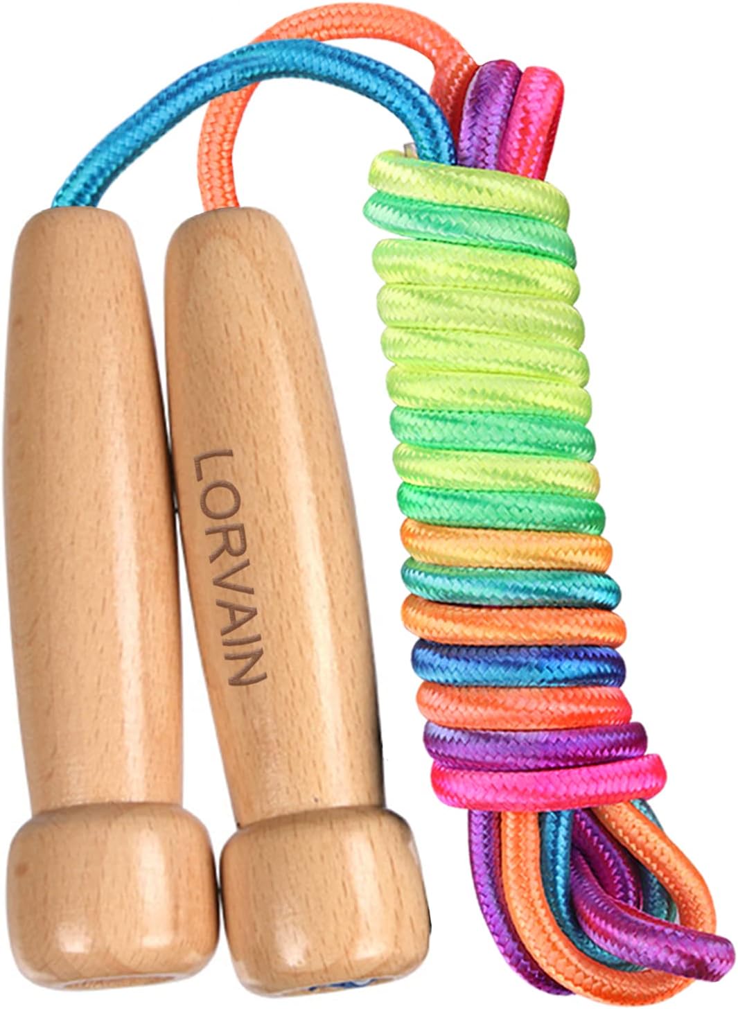 Lorvain Jump Rope for Kids, Adjustable Kids Jump Ropes for Girls Boys Toddler Fitness, Cotton Skipping Rope with Wooden Handle for Outdoor Fun Activities Exercise