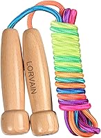 Vista 9 de Lorvain Cuerda de saltar para niños, cuerdas de saltar ajustables para niñas y niños pequeños, cuerda de saltar de algodón con mango de madera