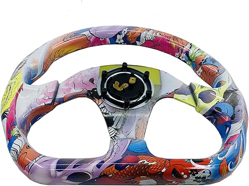 Miniatura 6 de Volante de carreras de coche plano de 12.598 in con patrón de graffiti acrílico, Sim Drift Pc Volante de juegos con botón de bocina