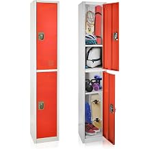 AdirOffice Large School Locker with 2 Doors 2 Hooks Storage Locker for Garage Storage - Office Storage Lockers 2 Door, Red