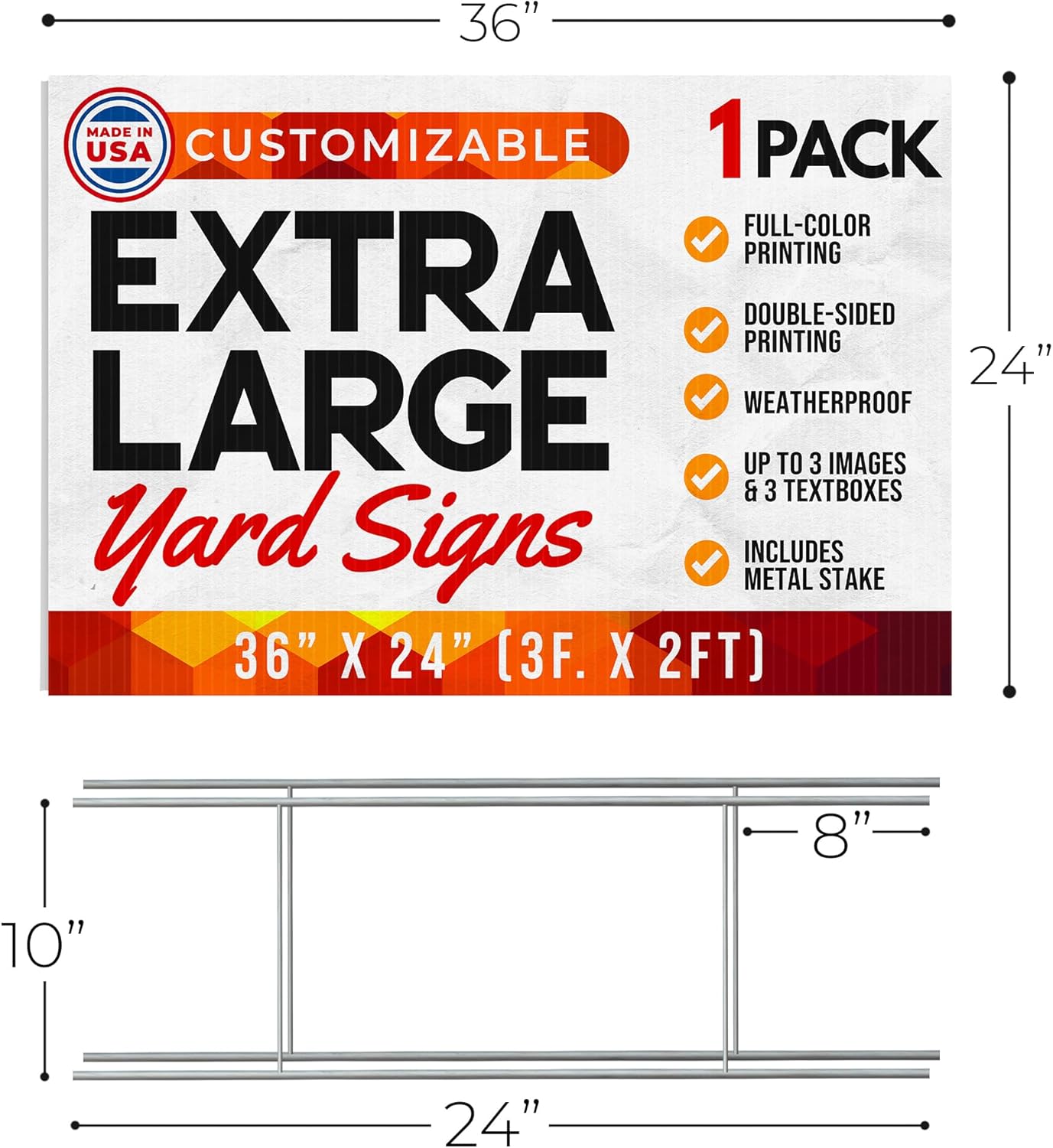 36"x24" Custom Yard Signs with Stakes Personalized Yard Signs with Full Color Print and Text Large Custom Outdoor Signs, for Business (1)