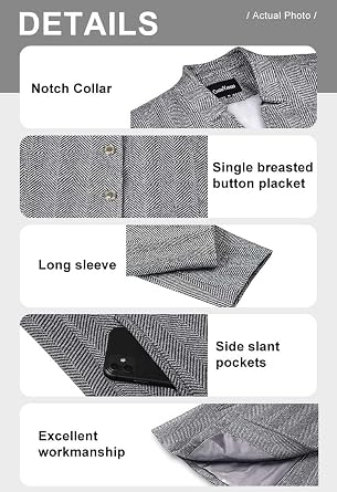 chouyatou Women's Business Casual Herringbone Wool Coat Button Up Notch Collar Dressy Blazer Jacket