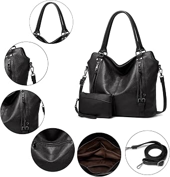 Aileese 2PC Set Tote Handbag for Women PU Leather Shoulder Bags Fashion Hobo Bags Large Purse and Handbags with Adjustable Shoulder Strap Purple Red