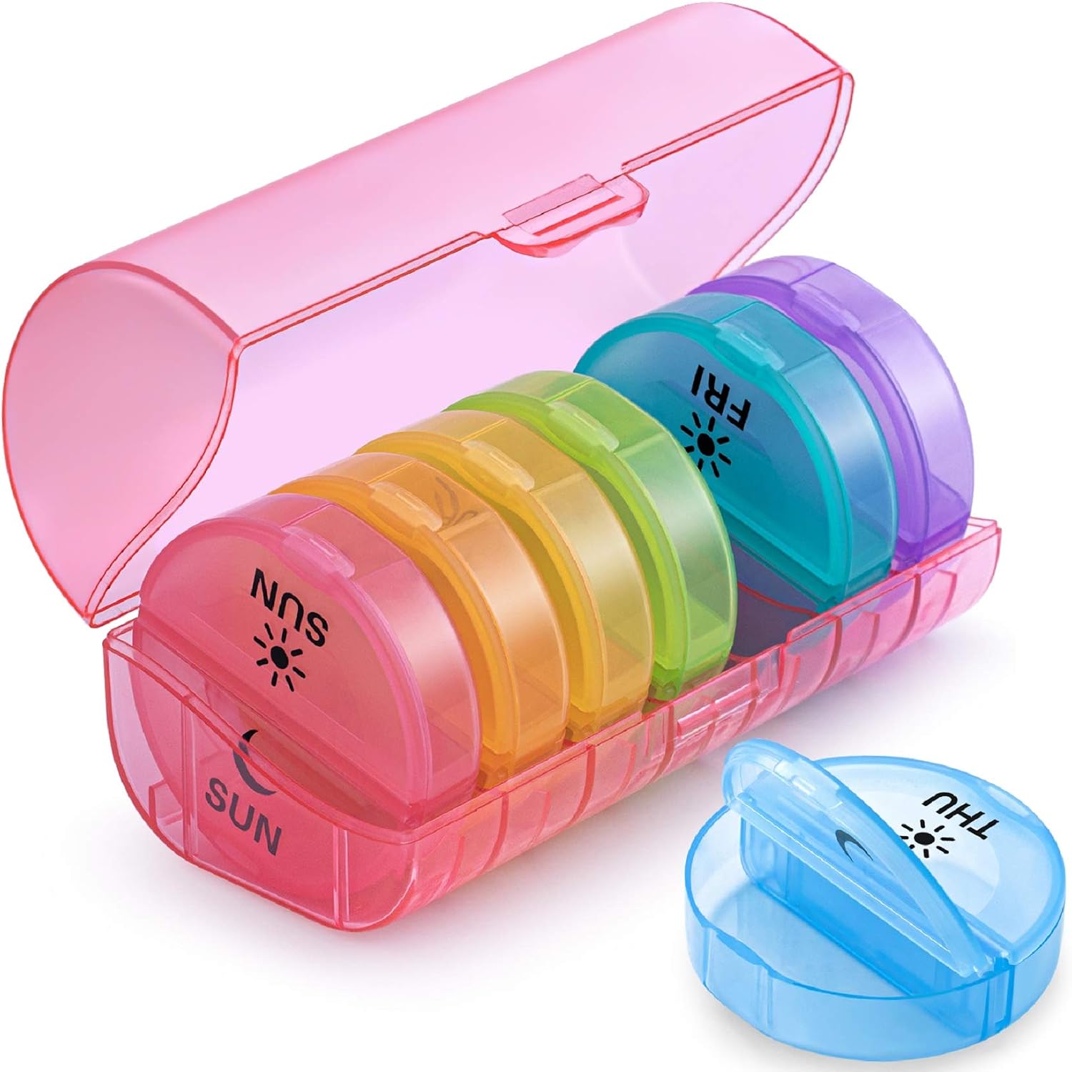 Daily Pill Organizer (Twice-a-Day) - Weekly AM/PM Pill Box, Round Medicine Organizer, 7 Day Pill Container, Vitamin Organizer for Vitamin Fish Oils Supplement
