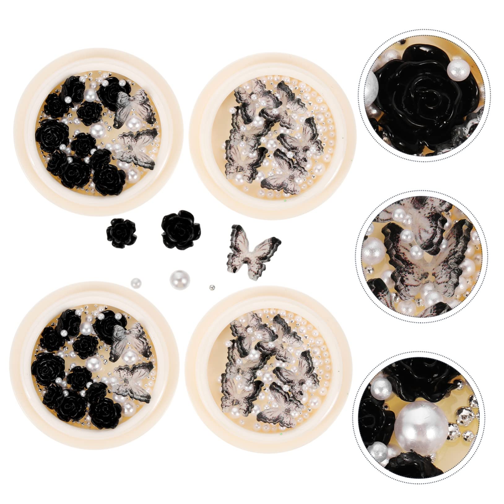 VALICLUD 4 set Decorazione Per Unghie Con Strass Di Nera Cristalli Adesivi Perle Resina Nera 4 scatole*4