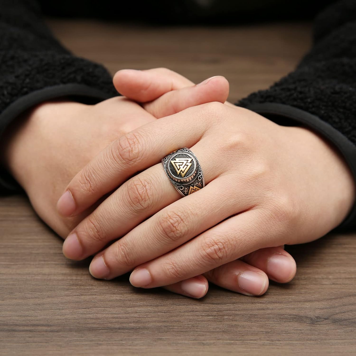 HZMAN Norse Viking Valknut Ring for Men Stainless Steel Vintage Odin Symbol Warrior Amulet Ring - Image 5