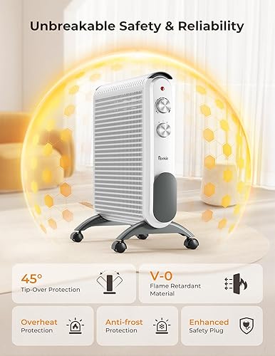 Miniatura 4 de Reekie Calentadores de espacio de convección para uso en interiores, calentador eléctrico de panel de mica de 1500 W con termostato, calentamiento