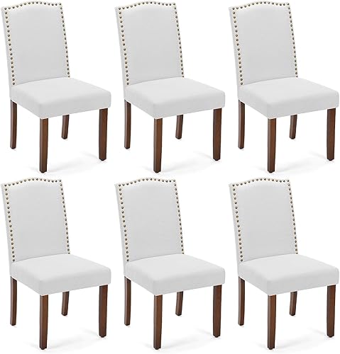 Sweetcrispy Juego de 6 sillas de comedor tapizadas de tela, sillas de cocina de mediados de siglo, modernas de gama alta, con ribete de cabeza de