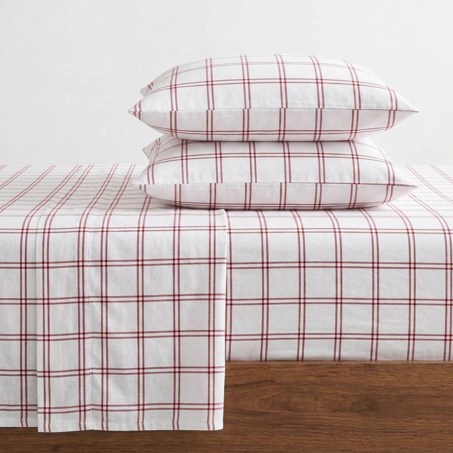 Eddie Bauer - Juego de sábanas Queen, Juego de Ropa de Cama de Franela de algodón, Cepillado para Mayor suavidad, decoración acogedora del hogar (Naranja a Cuadros Westridge a Cuadros, Queen)