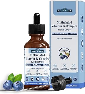 Methylated B Complex Liquid Drops, Complete Methyl B Complex Multivitamin w. 5-MTHF MethylFolate Inositol & Choline, Super B-Complex Methylated for MTHFR Support, Energy Mood Nerve & Brain Health