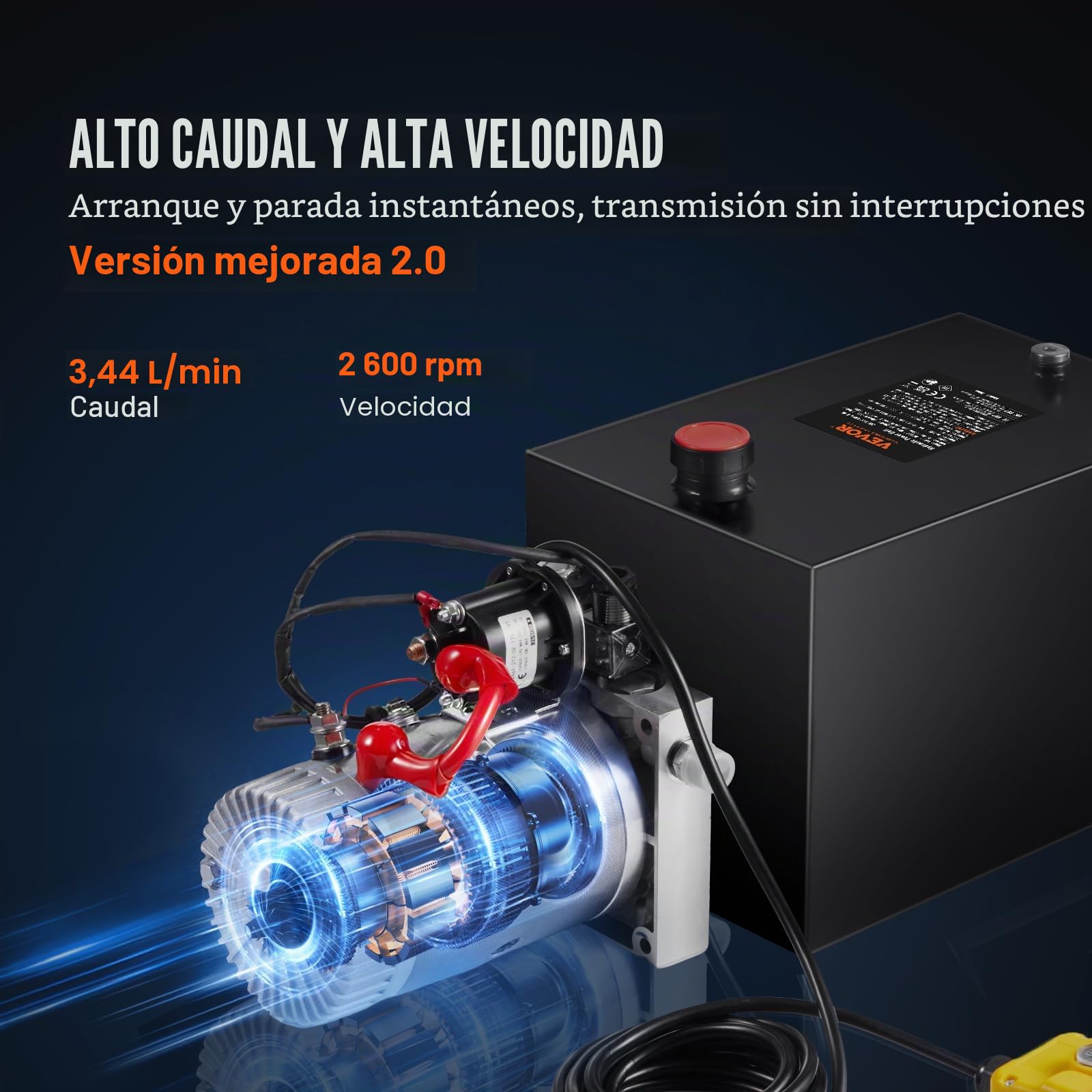 VEVOR Bomba Hidráulica DC 12 V 8 L Unidad Hidráulica de Acción Única Flujo de Aceite 3,44 L/min Presión Máxima de Descarga 22 MPa para Volquete, Plataforma Elevadora, Remolque, Elevación y Descarga