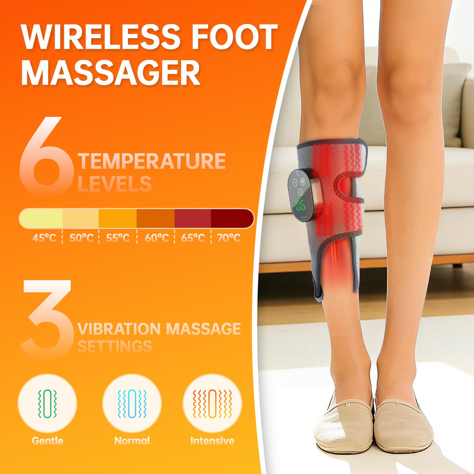 Masajeador De Pies Inalámbrico, 2PC Masajeador Eléctrico De Pies, Masajeador de pies con 3 Modos de Vibración y 6 Niveles de Calor Masajeador 4 en 1 para pies, Piernas, Rodillas y Codos