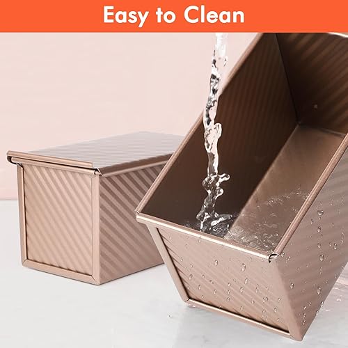 Miniatura 3 de Beasea Pullman - Molde para pan con tapa, paquete de 2 moldes antiadherentes de 1 libra, de acero al carbono, tostadas de pan con tapa para hornear