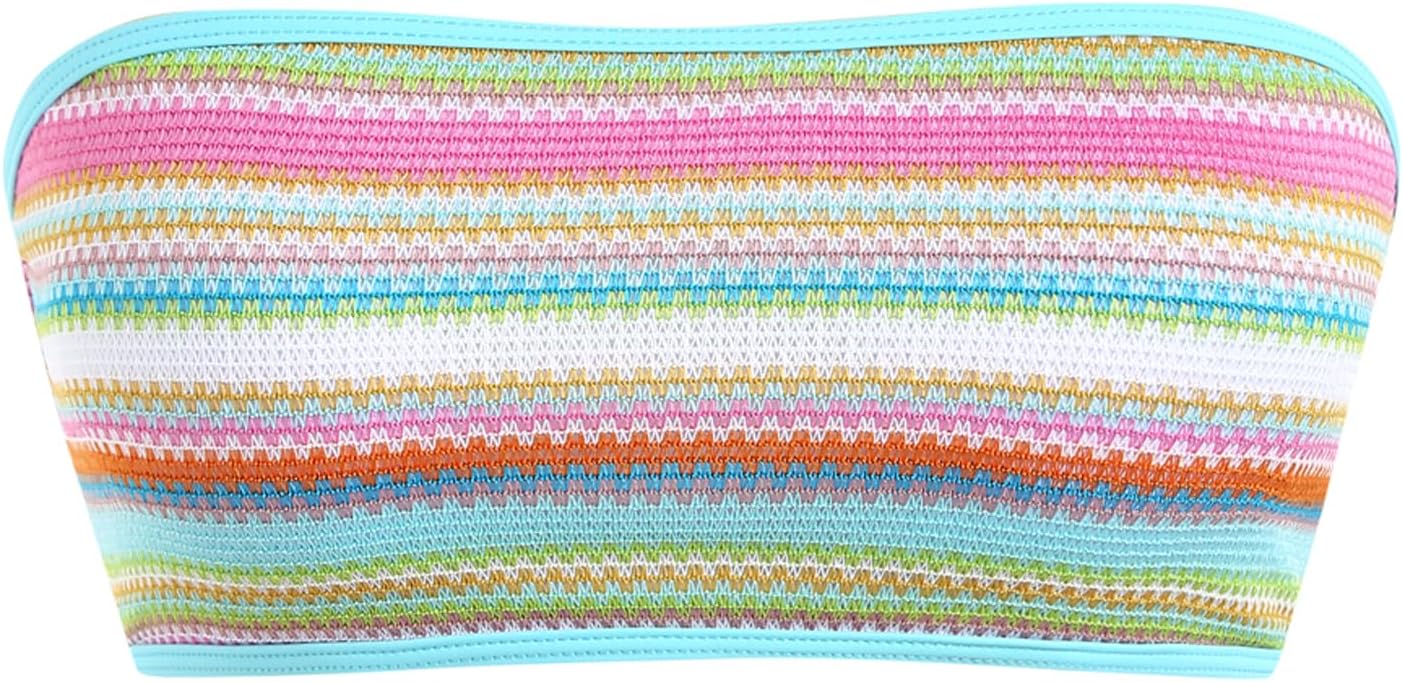 ZAFUL Women Textured Bandeau Bikini Top Lace up Strapless Swimsuit Solid Color High Cut Bathing Suits Top Only - Image 2