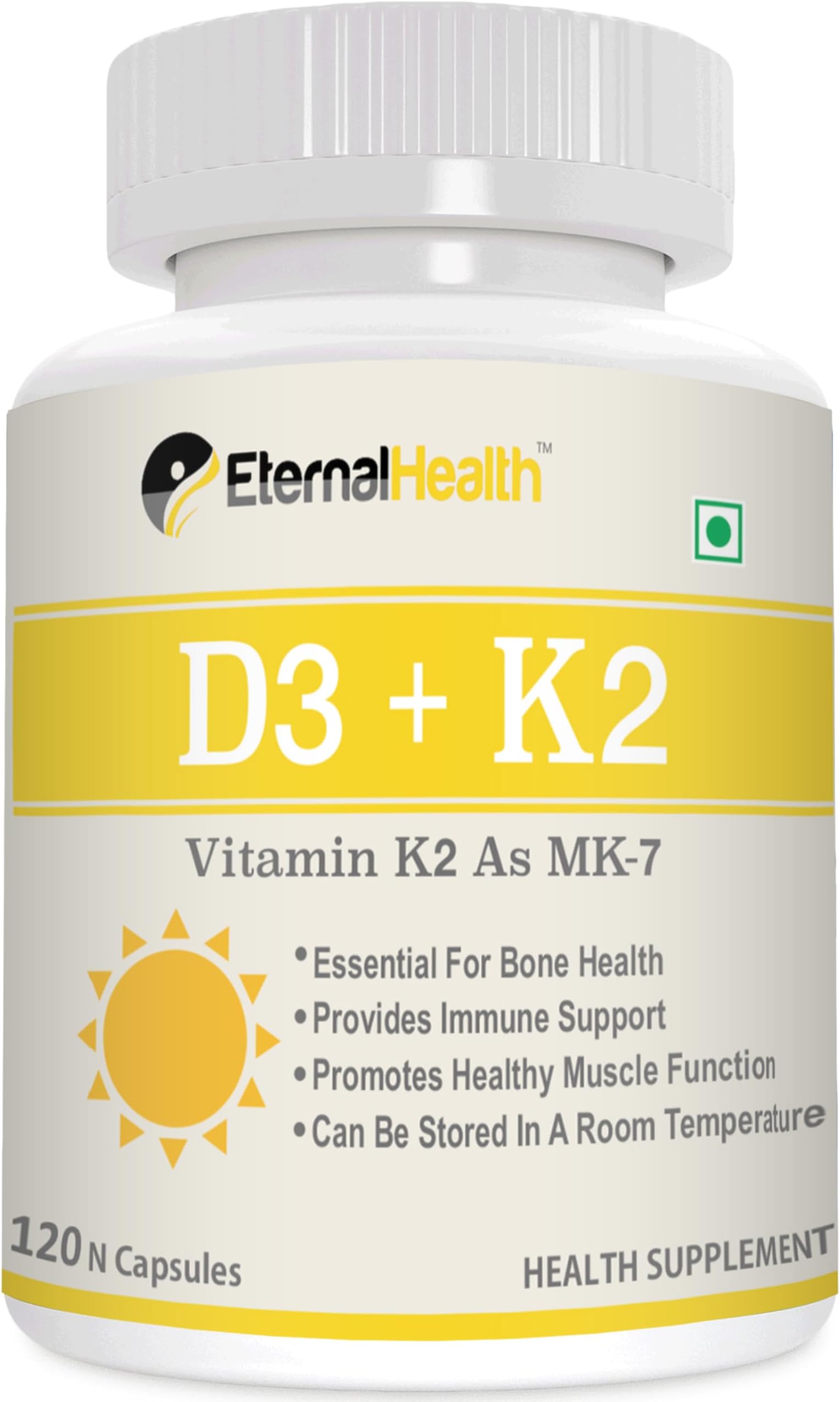 Vitamin D3 with K2 as MK-7 - Vitamin D & K Complex - Vitamin D3 & K2 as MK-7 - (120 Vegetable Capsules)