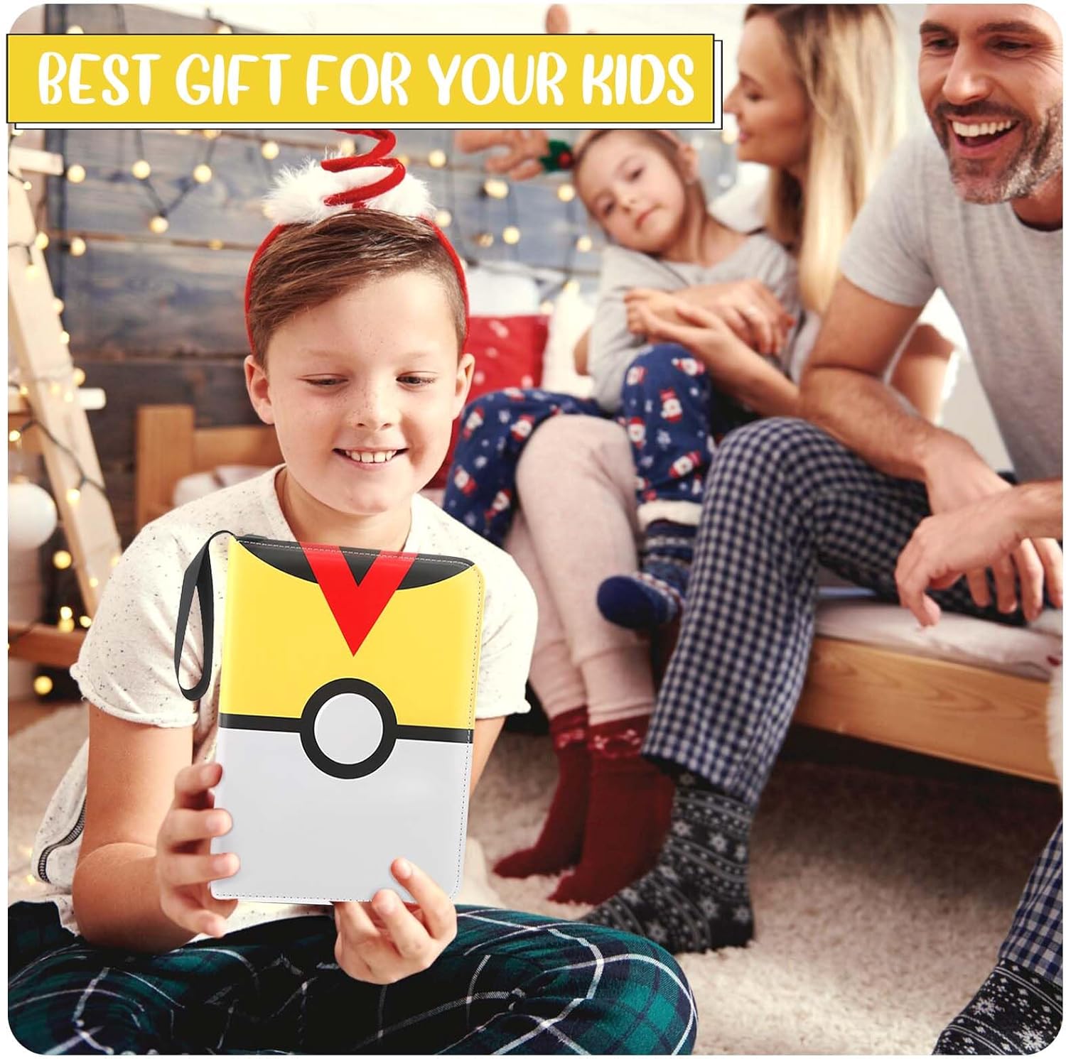 Card Binder 4 Pocket, Trading Card Holder Fits 400 Cards With 50 Removable Sleeves, Portable Collection Card Ablum, Game Card Case book With Zipper for Gift Yellow