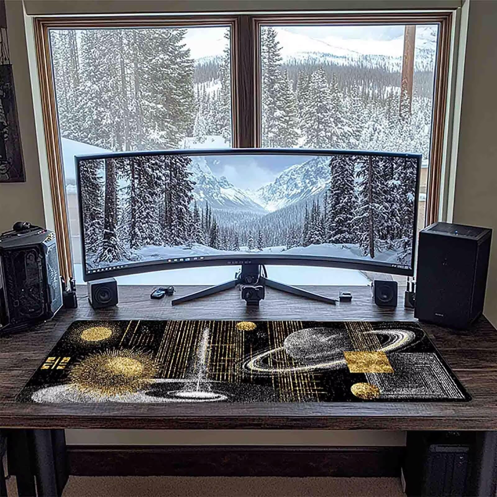 Schreibtischunterlage Grau Mauspad Gaming XXL Mousepad Wasserdichte Rutschfeste Schreibtisch Unterlage, Verbessert Präzision und Geschwindigkeit, Gaming Zubehör, Deko Büro (Geometrie,100x50cm) 2-b6268