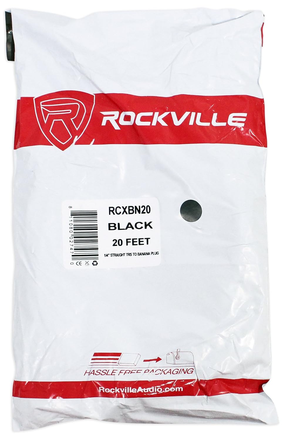 Rockville RCXBN20 20ft 1/4" TS to Banana Speaker Cable, 16 Gauge, 100% Copper, Durable, Clear Audio, Flexible, for Home and Pro Use, 2-piece