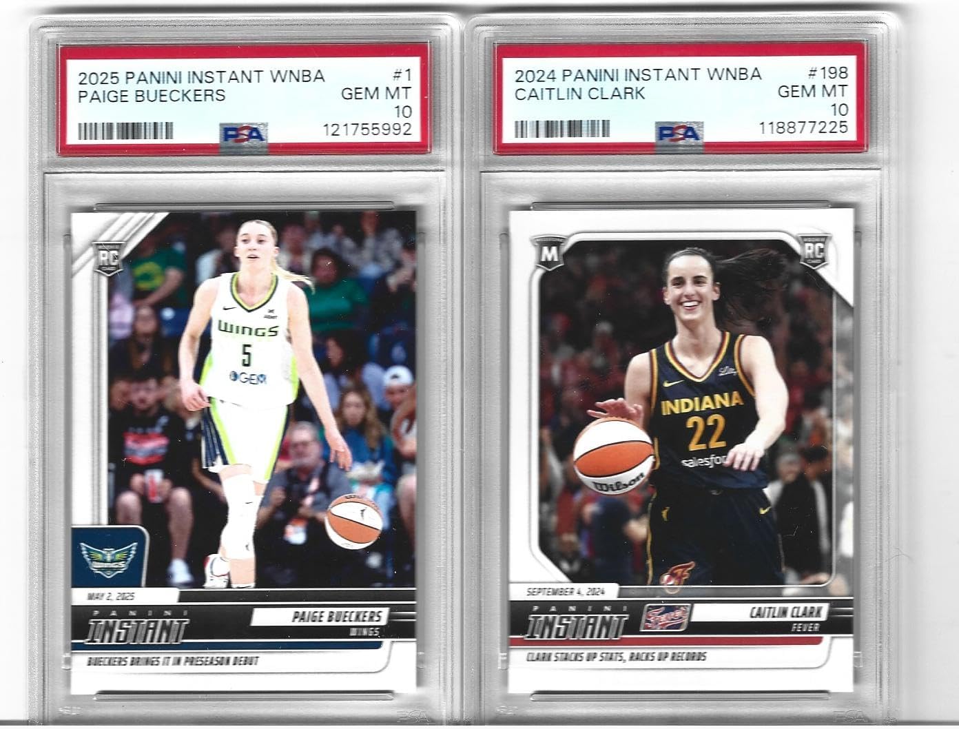 Graded Psa 10 Caitlin Clark & Paige Bueckers Basketball 2 Card Rookie Lot Professional Rookie Of The Year Winners The Last 2 Seasons. You Will Receive Both Cards Shown