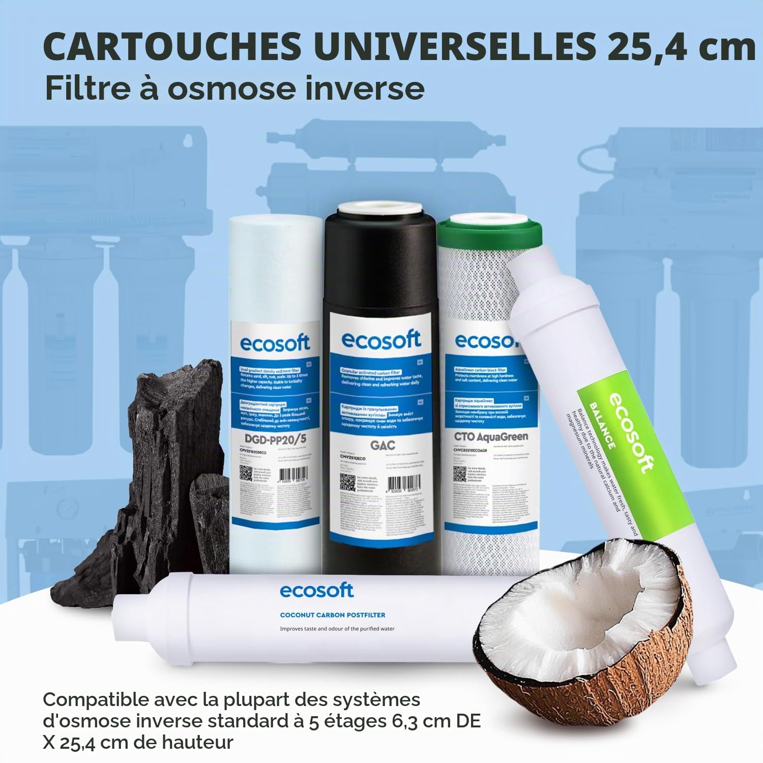 Ecosoft Filtre à osmose inverse - Set de recharges 6 étapes avec pompe intégrée - Eau potable domestique avec minéraliseur de calcium - Installation sous évier
