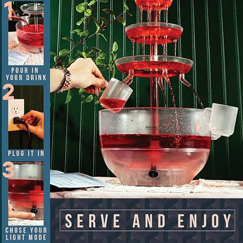 Miniatura 4 de Kusini Fuente de bebidas para fiestas 1.5 galones, torre de bebida de 3 niveles, base LED, 4 tazas reutilizables, máquina dispensadora de bebidas